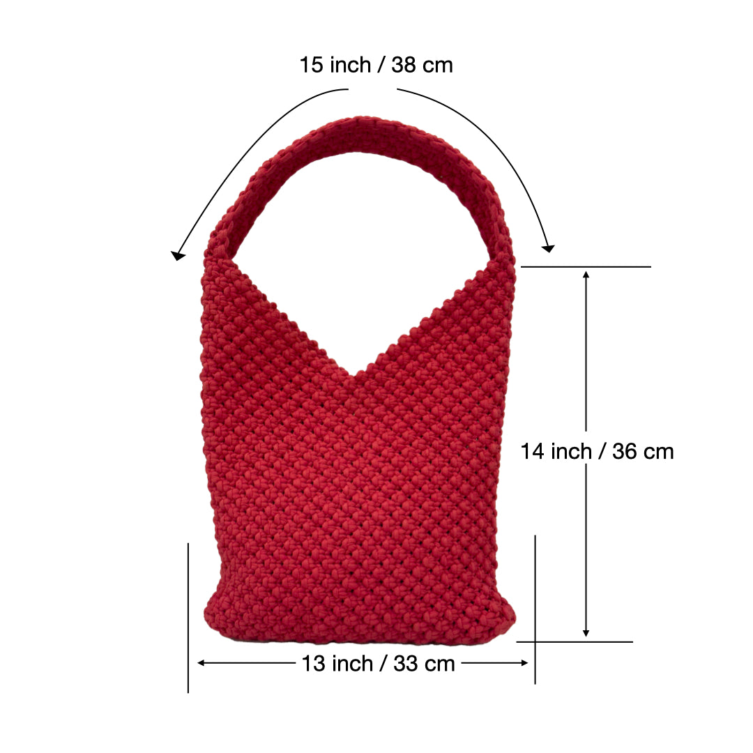 Image of Macrame criss-cross / Macrame Shoulder Tote Red| Shoulder carry