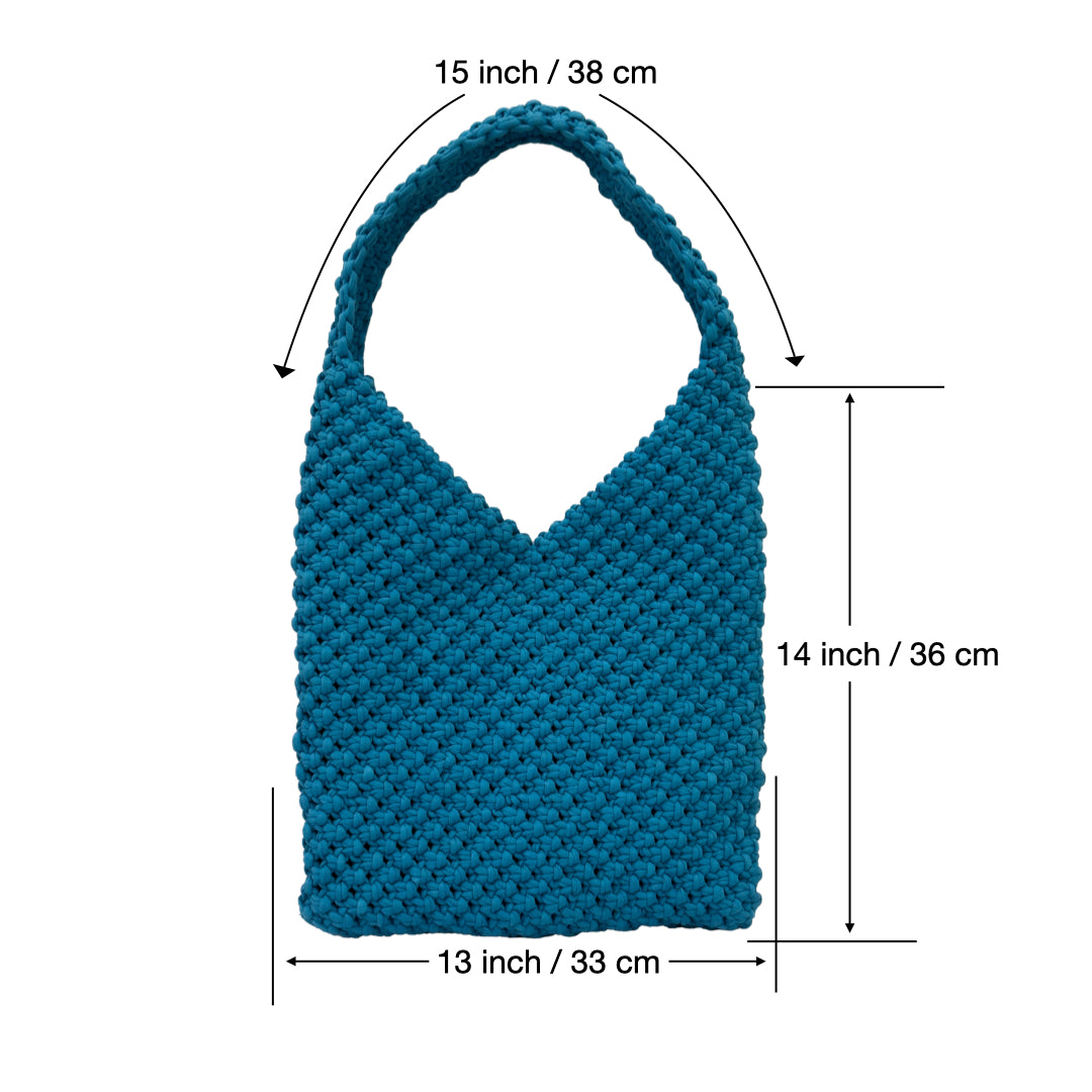 Image of Macrame criss-cross / Macrame Shoulder Tote Blue | Shoulder carry