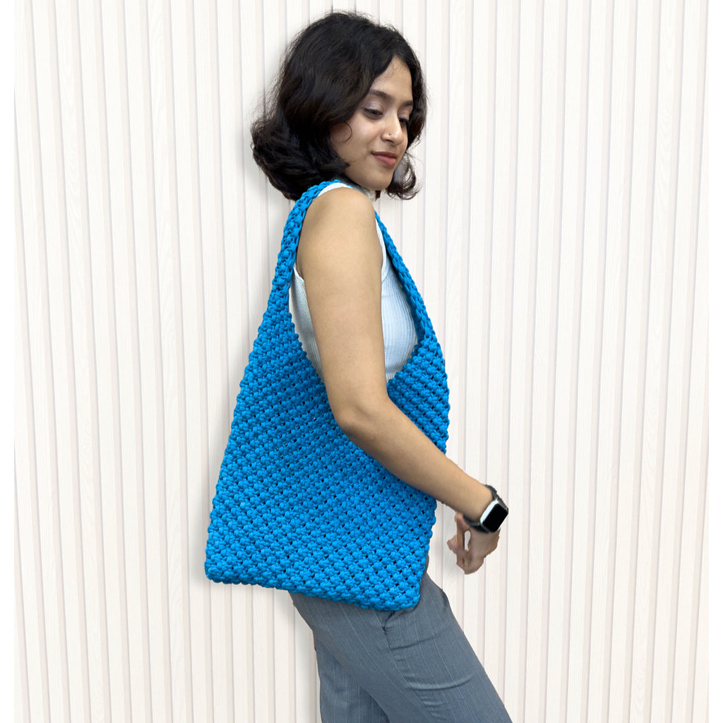 Macrame criss-cross / Macrame Shoulder Tote Blue | Shoulder carry