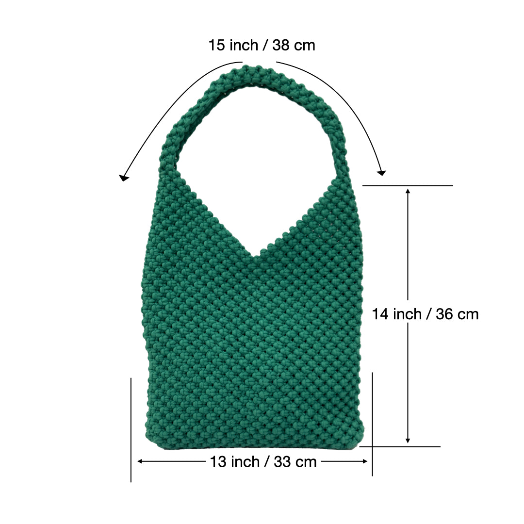 Image of Macrame criss-cross / Macrame Shoulder Tote Green | Shoulder carry