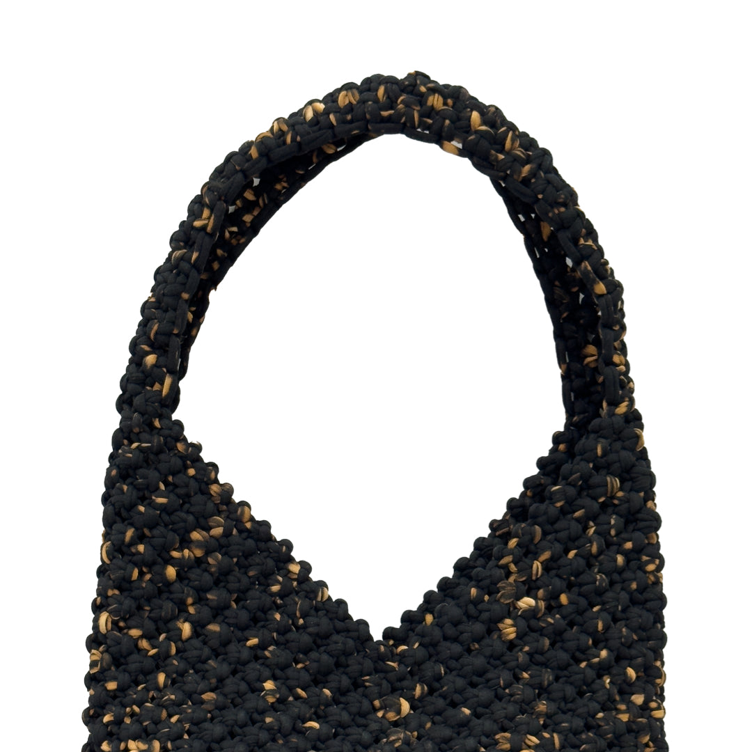 Image of Macrame criss-cross / Macrame Shoulder Tote Black Sprinkle| Shoulder carry