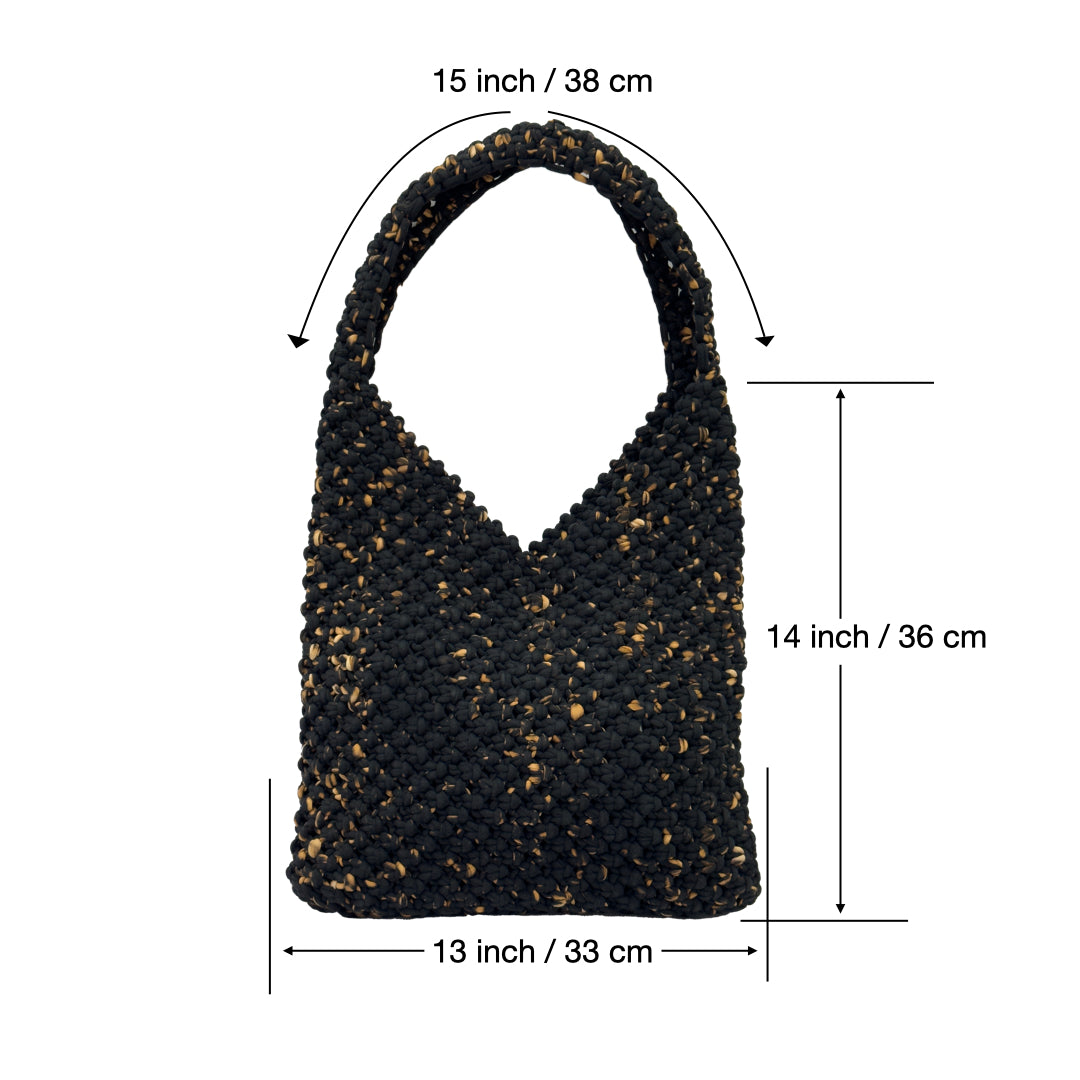 Image of Macrame criss-cross / Macrame Shoulder Tote Black Sprinkle| Shoulder carry
