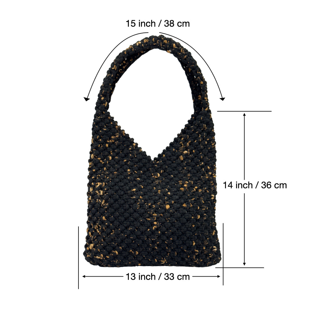 Macrame criss-cross / Macrame Shoulder Tote Black Sprinkle| Shoulder carry