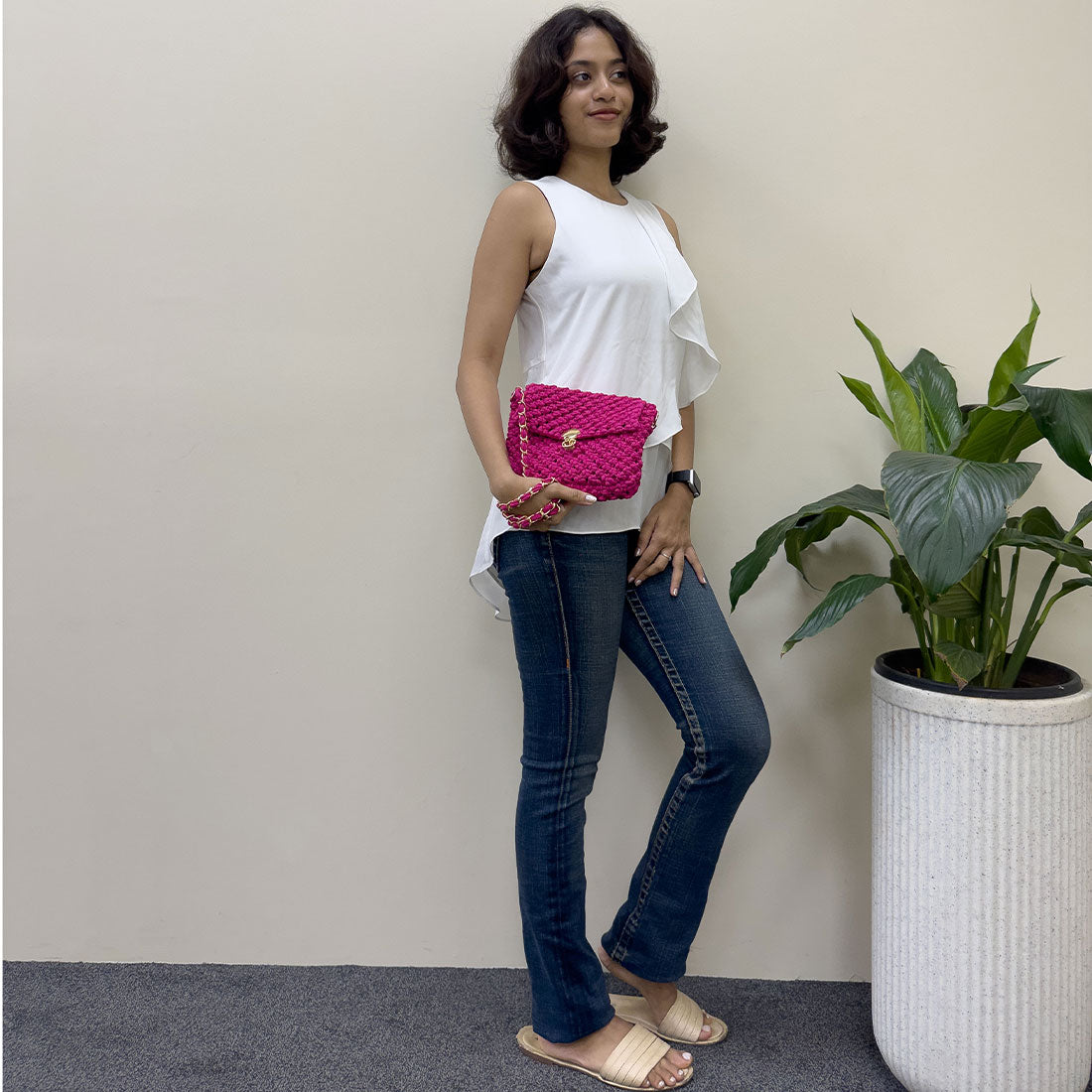 Image of Macrame Sling | Fuscia | Shoulder Sling or Cross body