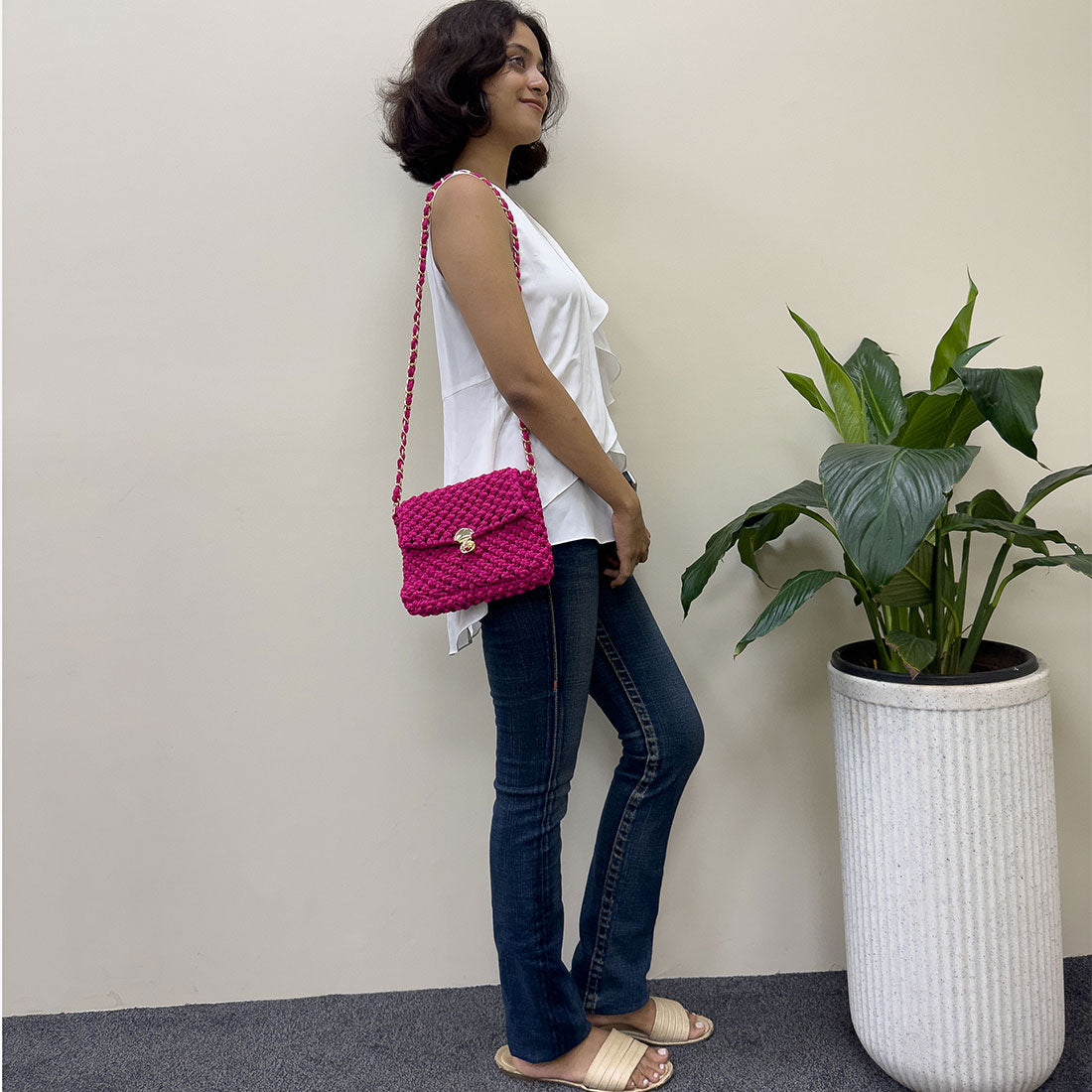 Image of Macrame Sling | Fuscia | Shoulder Sling or Cross body