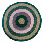 Round Crochet Floor Rug Green Blush Pink Old Rose Light Beige