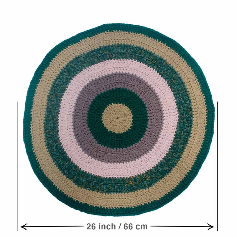 Image of Round Crochet Floor Rug Green Blush Pink Old Rose Light Beige
