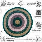 Round Crochet Floor Rug Green Blush Pink Old Rose Light Beige