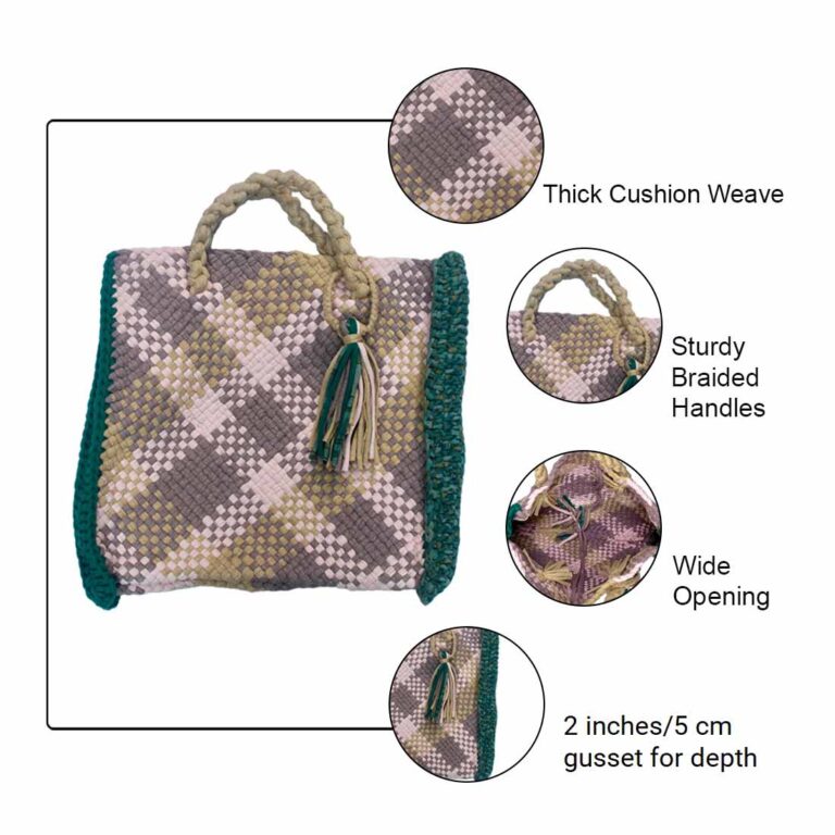 Image of Hand Tote / Tiffin Bags Green Light Pink Beige Color | Hand carry