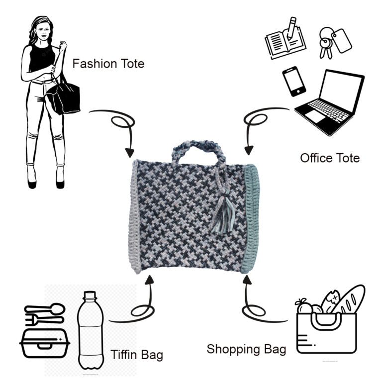 Image of Hand Tote / Tiffin Bags Grey Green Big Check Color | Hand carry
