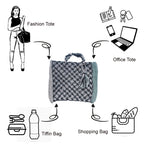 Hand Tote / Tiffin Bags Grey Green Big Check Color | Hand carry
