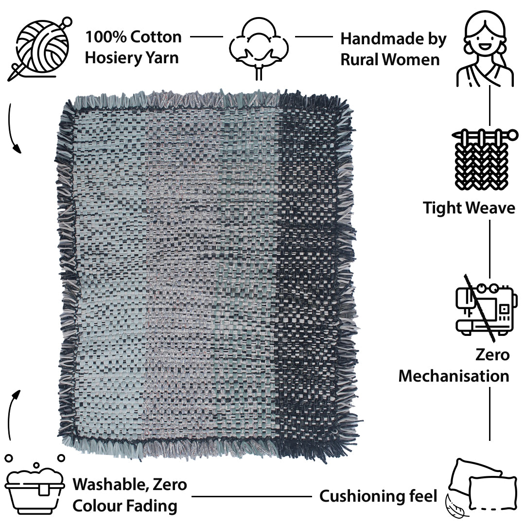 Image of Tassel Floor Rug / Throw Mint Teal Charcoal Light Grey