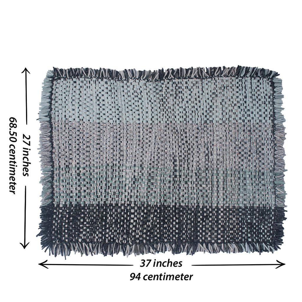 Tassel Floor Rug / Throw Mint Teal Charcoal Light Grey