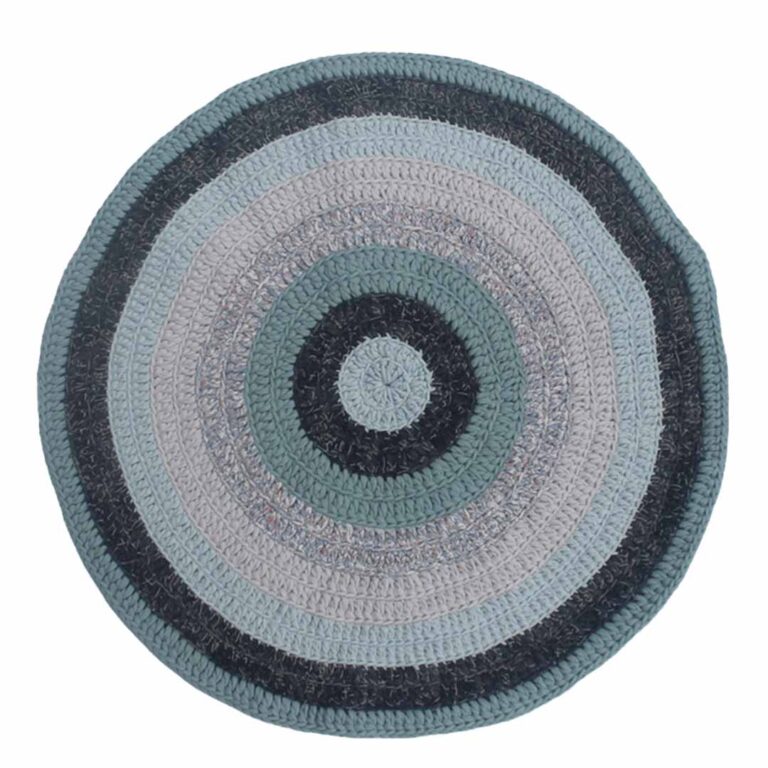 Image of Round Crochet Floor Rug Mint Teal Charcoal Light Grey