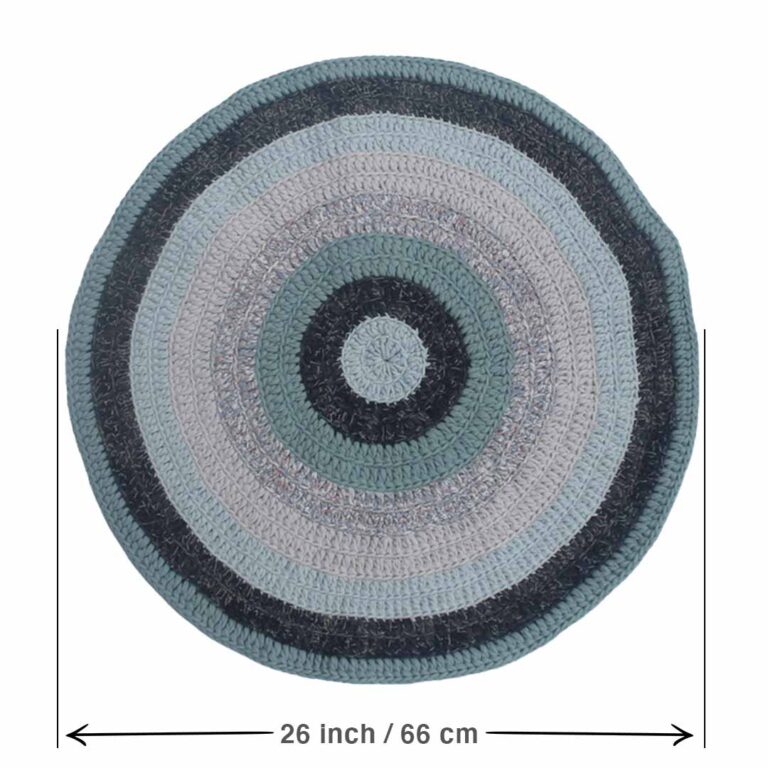 Image of Round Crochet Floor Rug Mint Teal Charcoal Light Grey