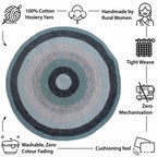 Round Crochet Floor Rug Mint Teal Charcoal Light Grey