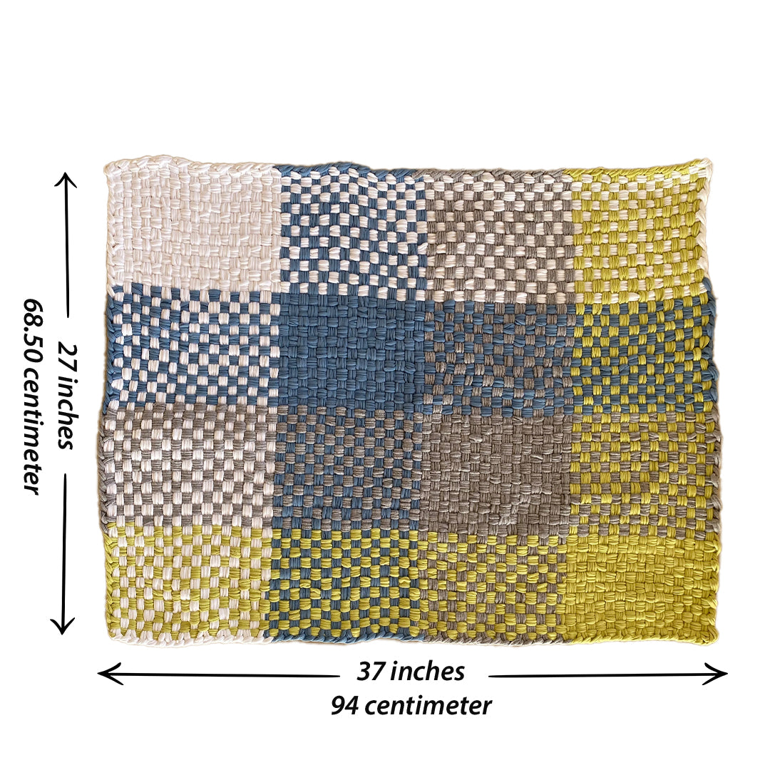 Image of Braided Edged Floor Rug / Throw | Lime, Blue, White