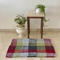 Braided Edged Floor Rug / Throw | Maroon, Olive, Grey