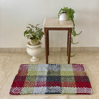Braided Edged Floor Rug / Throw | Maroon, Olive, Grey