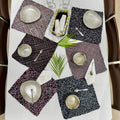 Set of 6 Hand-Woven Square Placemats / Dining Mats Old rose, Grey, Burgundy, Silver grey, Navy