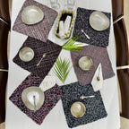 Set of 6 Hand-Woven Square Placemats / Dining Mats Old rose, Grey, Burgundy, Silver grey, Navy