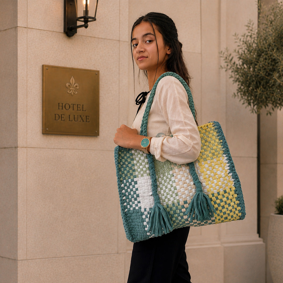 Oversized Tote / Hand / Shoulder Carry Pigeon Blue, Yellow, Stone Blue, Off White