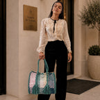 Oversized Tote / Hand / Shoulder Carry Light Lavender and Shades of Blue