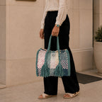 Oversized Tote / Hand / Shoulder Carry Light Lavender and Shades of Blue