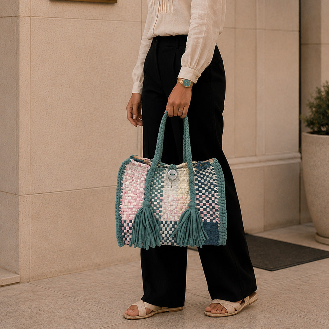 Oversized Tote / Hand / Shoulder Carry Light Lavender and Shades of Blue