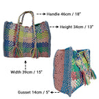 Oversized Tote / Hand / Shoulder Green, Blue, Coral Pink, White