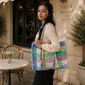 Oversized Tote / Hand / Shoulder Green, Blue, Coral Pink, White