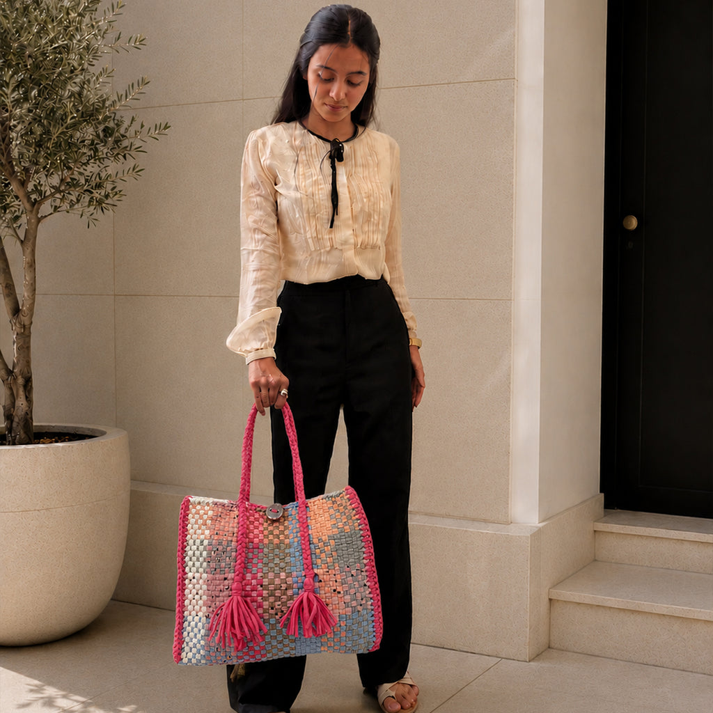 Oversized Tote / Hand / Shoulder Fuchsia Pink, White, Light Blue, Apricot