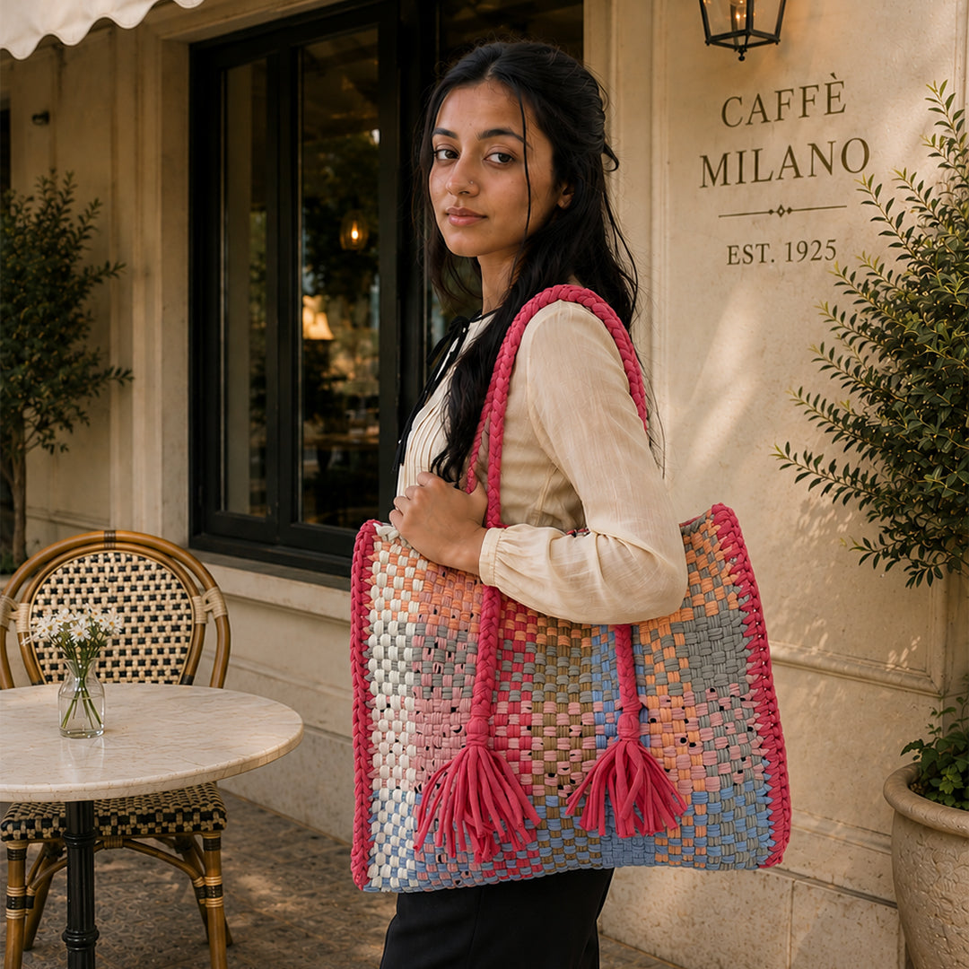 Oversized Tote / Hand / Shoulder Fuchsia Pink, White, Light Blue, Apricot