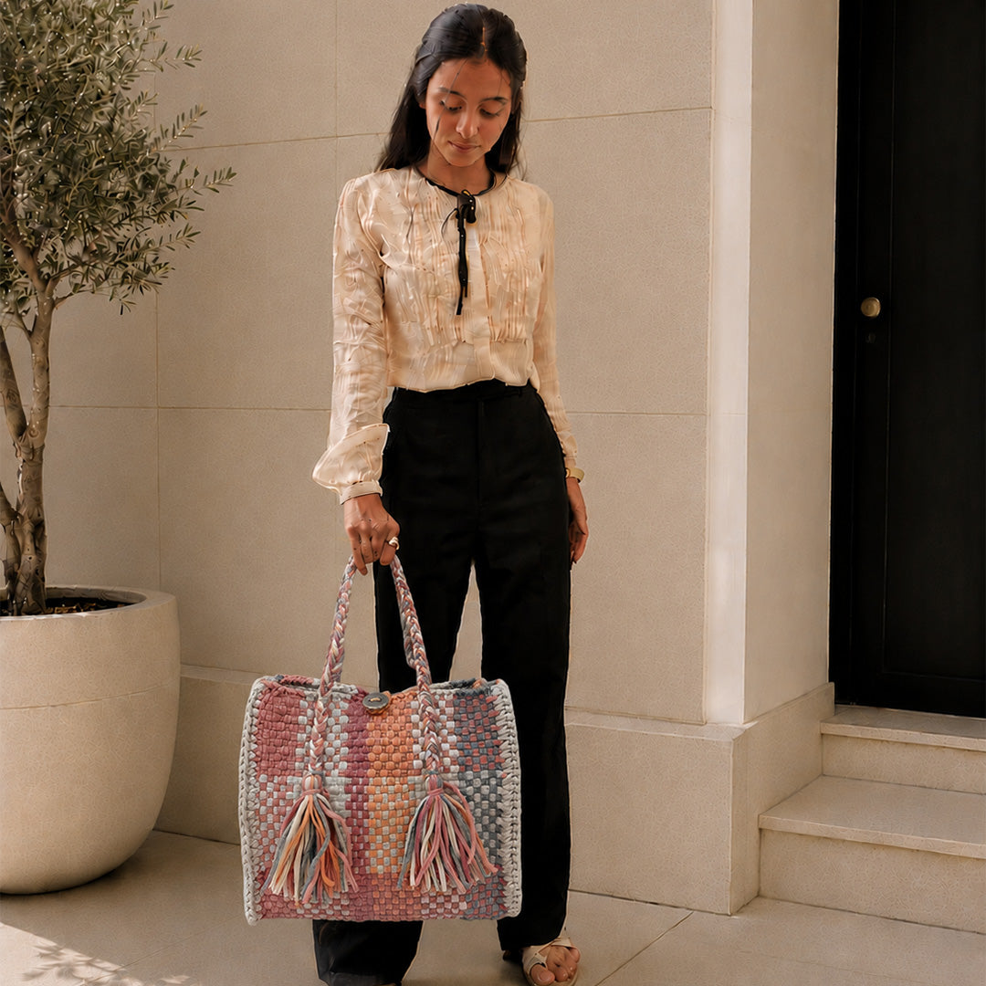 Oversized Tote / Hand / Shoulder Carry Apricot, Stone Grey, Light Blue, Clay Pink