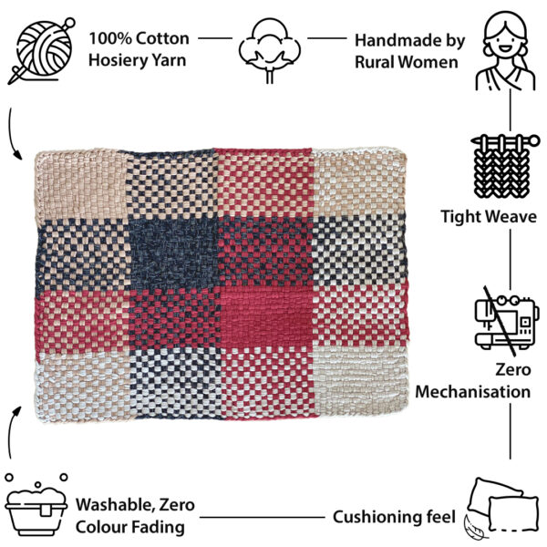 Image of Braided Edged Floor Rug / Throw | Raspberry, Charcoal, Nude, Ecru