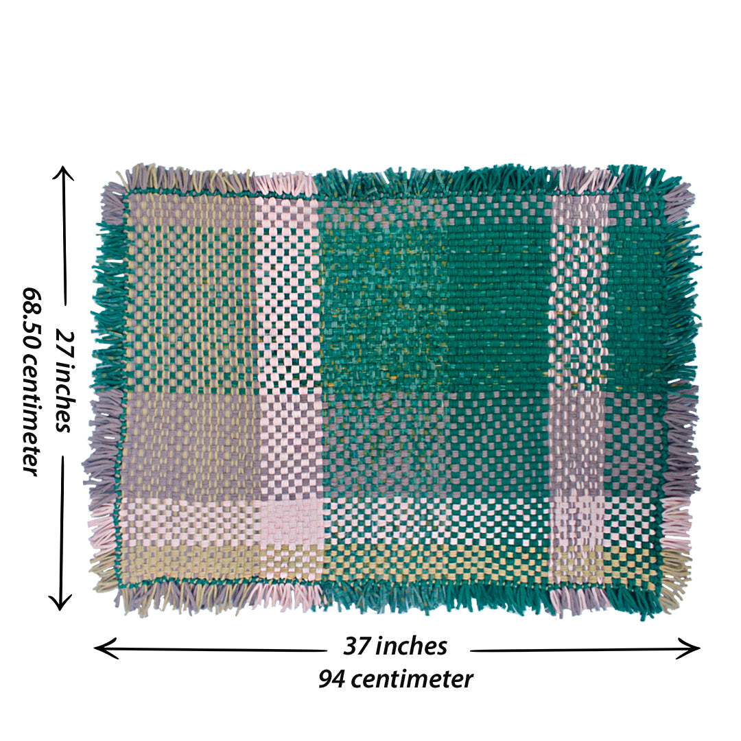 Image of Tassel Floor Rug / Throw Coral Green Light Pink Old Rose Light Beige