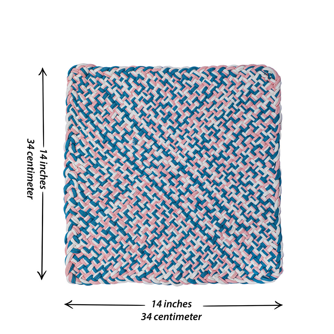 Image of Set of 4 Hand-Woven Square Placemats / Dining Mats Pink Blue White