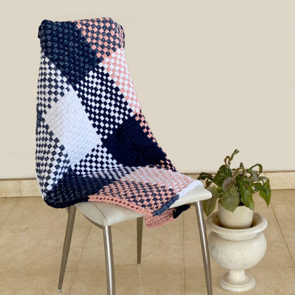Image of Braided Edged Floor Rug / Throw | Pink, Navy, White