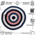 Round Crochet Floor Rug Pink Navy White