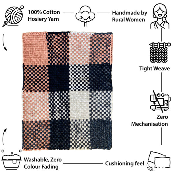 Image of Braided Edged Floor Rug / Throw | Pink, Navy, White