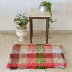 Tassel Floor Rug / Throw Rectangular Coral Green Brown Beige Off White