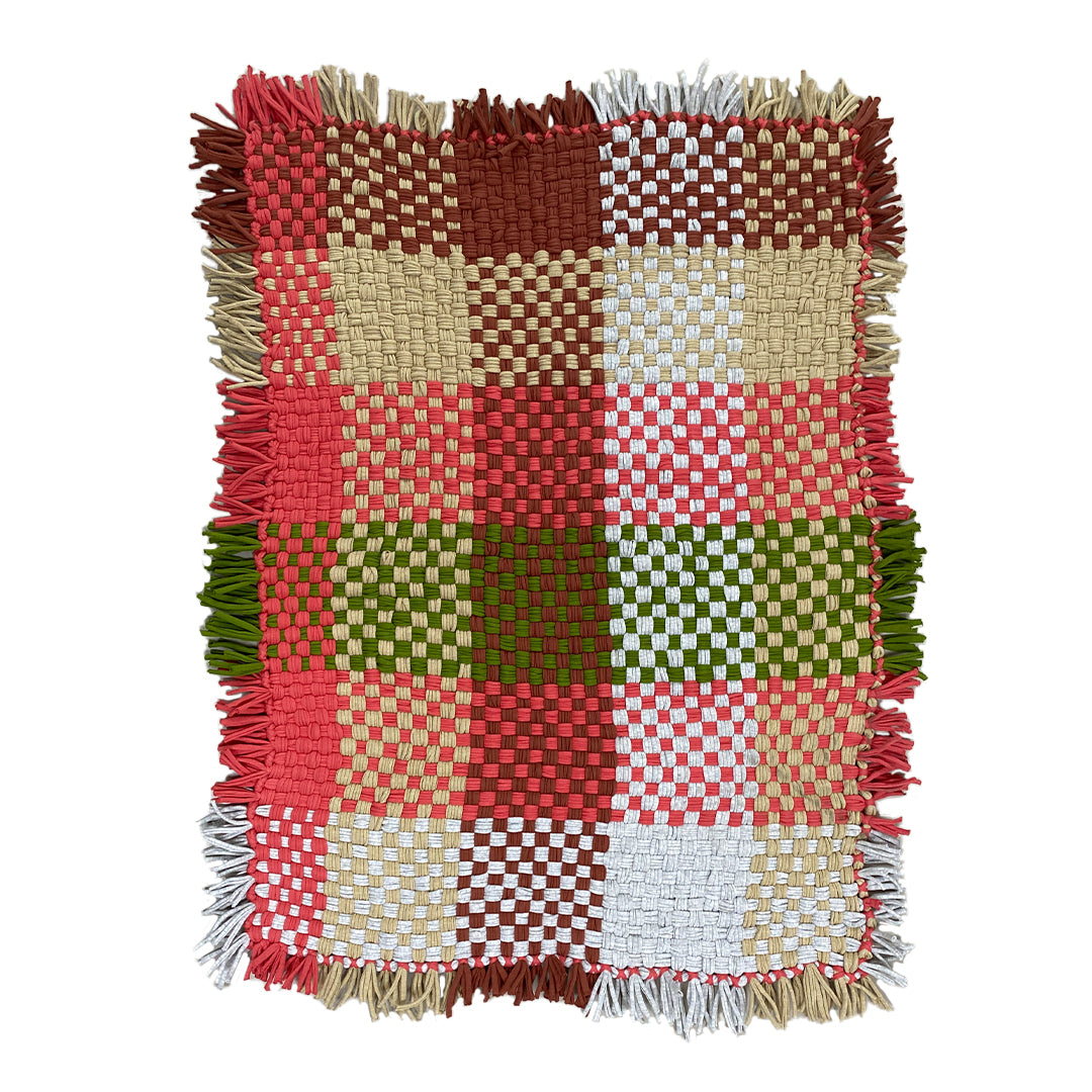 Image of Tassel Floor Rug / Throw Rectangular Coral Green Brown Beige Off White