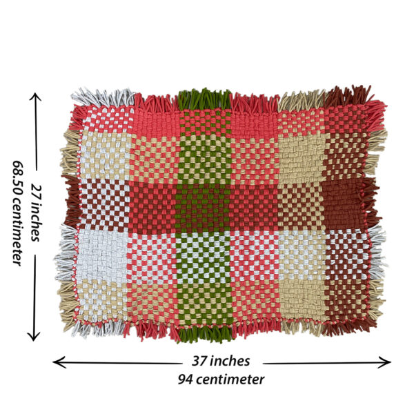 Image of Tassel Floor Rug / Throw Rectangular Coral Green Brown Beige Off White