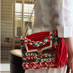 Crochet Purse | Red-Green-White / Hand or Shoulder Carry