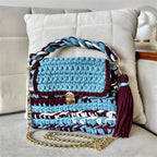 Crochet Purse | Burgundy-Blue-White / Hand or Shoulder Carry